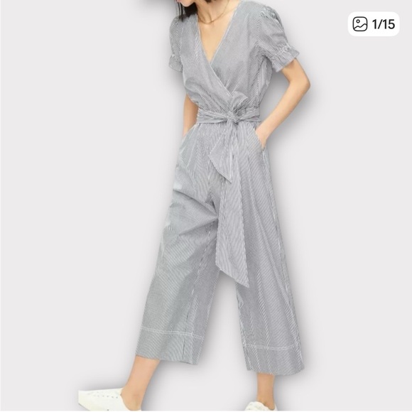 J. Crew Pants - J. Crew Women’s Jumpsuit Size 4 Organic Cotton Poplin Wide Leg Striped NWT